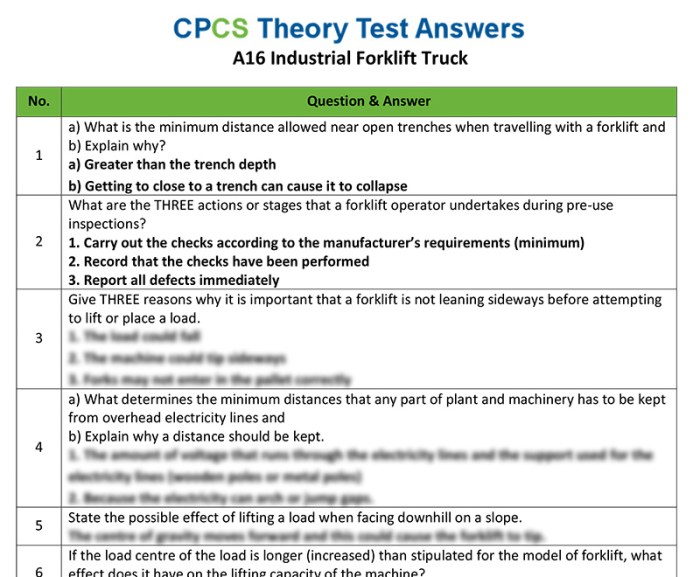 Forklift test questions and answers