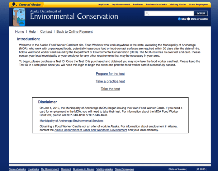 Alaska food handlers card practice test