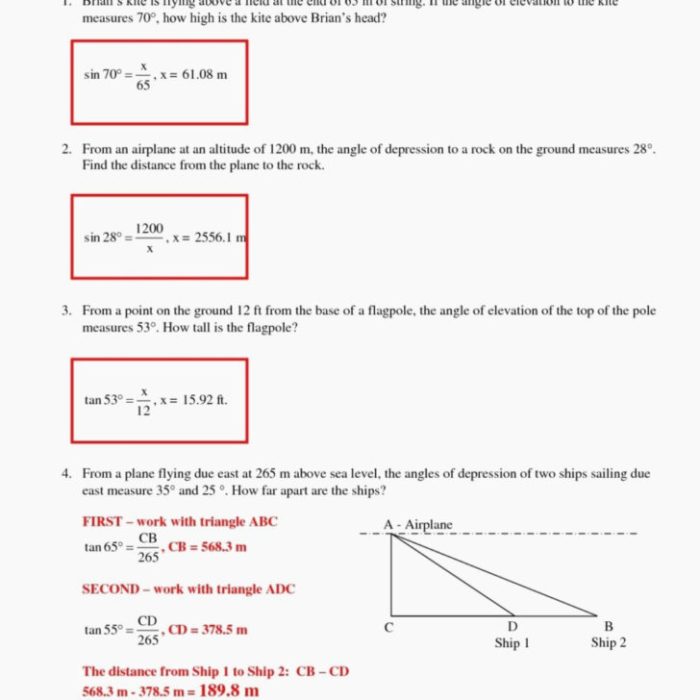 Angle of elevation and depression word problems with answers pdf